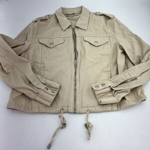 BLANKNYC Womens khaki Denim zip Jacket sz M 4388 crop